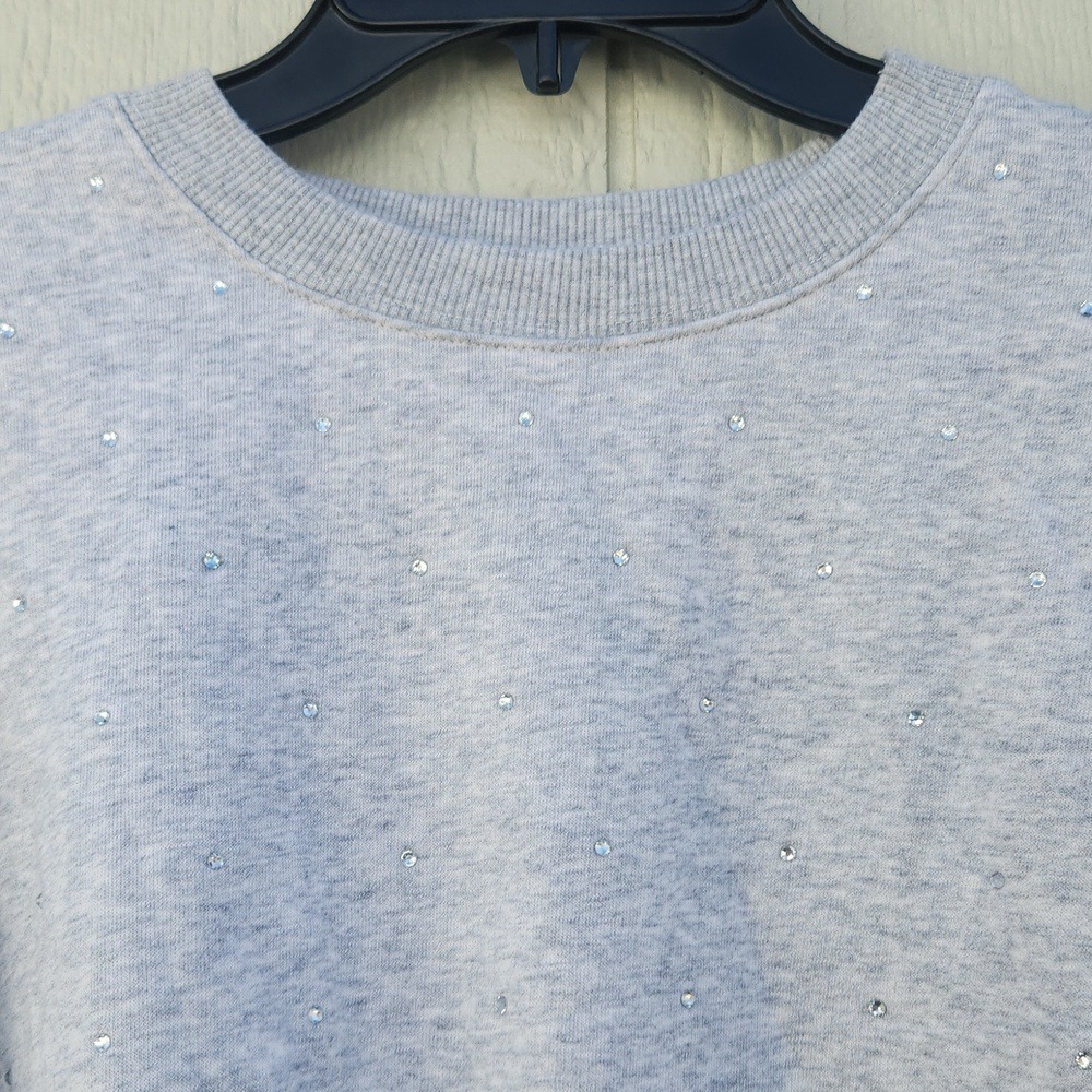 Good American Crystal Rhinestone Embellish Crewneck Sweatshirt Medium Boyfriend - Picture 5 of 7